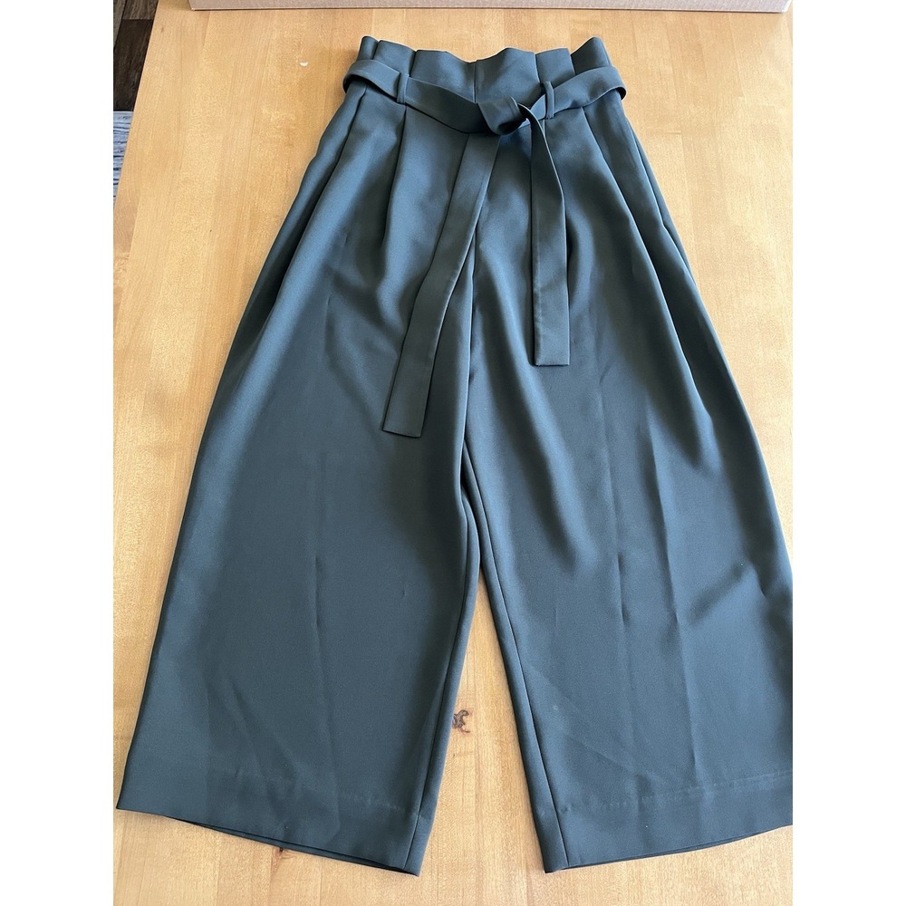 COS‎ Belted Paperbag Culottes Trousers Pants Muted Olive Green Sz 4 Wide Cropped
